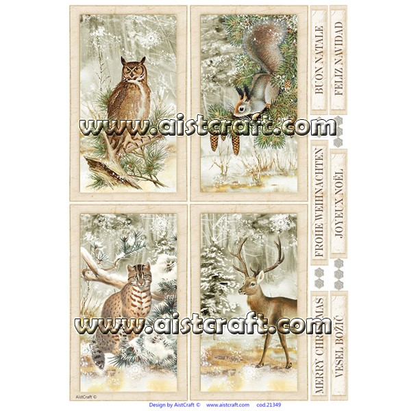 Papier De Riz Motif Animaux Forêt Bohème - 21x27cm, 30-36g/m², Semi-transparent - Pour Découpage, Scrapbooking, Techniques Mixtes