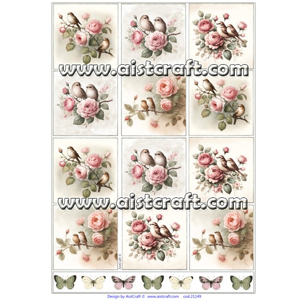 Papier De Riz Décoratif Papillons Roses - 29x34 Cm - Pour Découpage, Scrapbooking Et Loisirs Créatifs